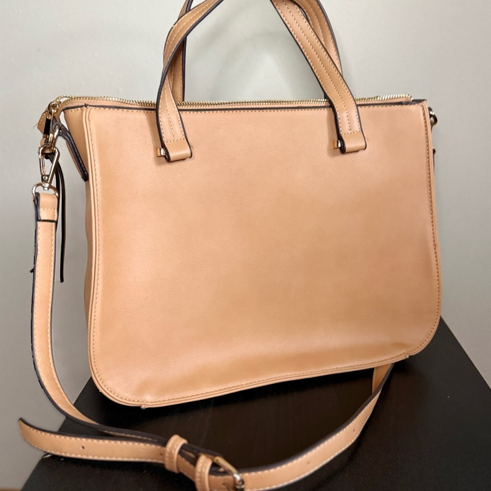 Sole Society Tan Satchel Crossbody Bag Whipstitch Faux Leather Camel Tote - Picture 4 of 8